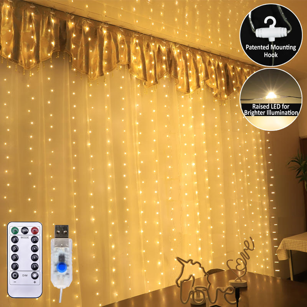 300LED Party Wedding Curtain Fairy Light USB String DIY Light Control Decor Z6S4